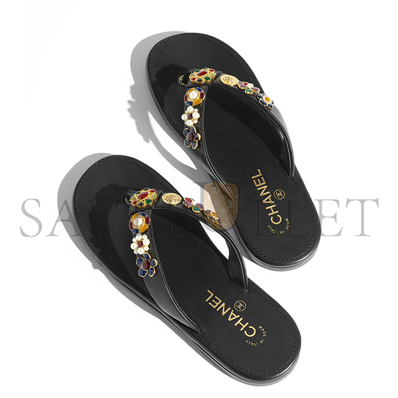 Ch*el thongs lambskin & metal black g46304